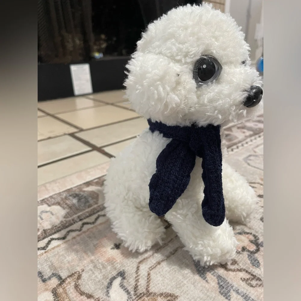 Teddy dog Bichon frise white tender, soft and realistic with scarf